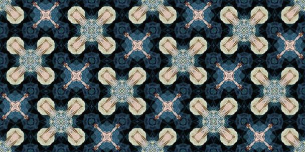 Retro Boho geometrisches Kaleidoskop Schal Randmuster Hintergrund. Bunte Vintage Azulejos Effekt Band Randbesatz Damast. Mode Schal endlose Bandana Band - Foto, Bild