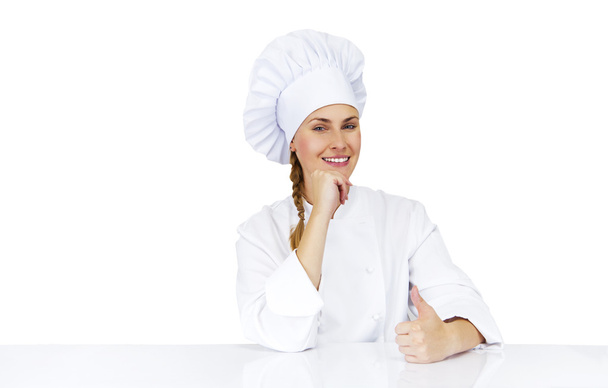 chef-kok vrouw. geïsoleerd op witte achtergrond. - Foto, afbeelding