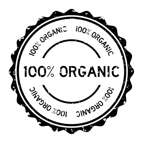 Grunge černá 100% organické slovo kolo gumová pečeť razítko na bílém pozadí - Vektor, obrázek