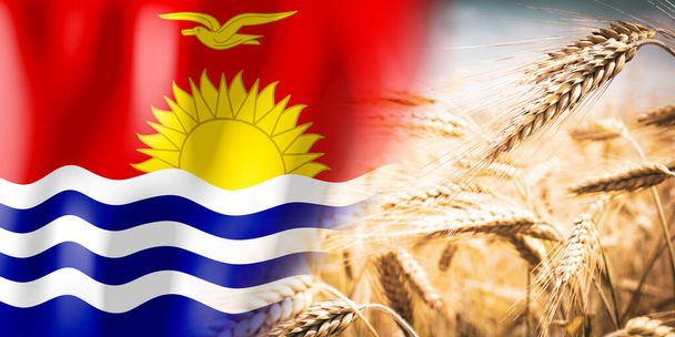 Kiribati - flag and ripe rye field - crops, cereal, harvest concept - Photo, Image