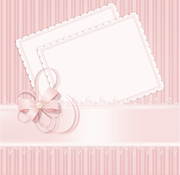 Congratulation pink vector background with lace, ribbons, bows - Вектор, зображення