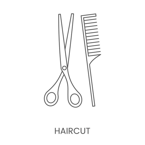 Hairdressing tools scissors and comb, linear icon in vector - Вектор, зображення