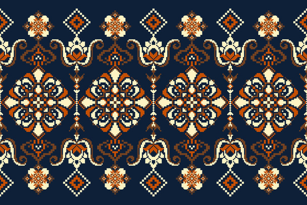 Beautiful orange and cream floral seamless pattern.blue background.Aztec style,abstract,vector,illustration.design for texture,fabric,clothing,print,wrapping,decoration,carpet.geometric ethnic pattern - Vecteur, image