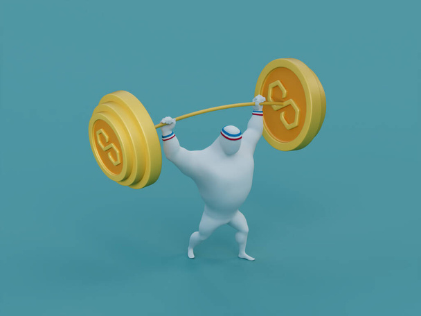 Polygon Matic Matic Heavy Barbell Lift Muscular Person 3D Illustration - Фото, изображение