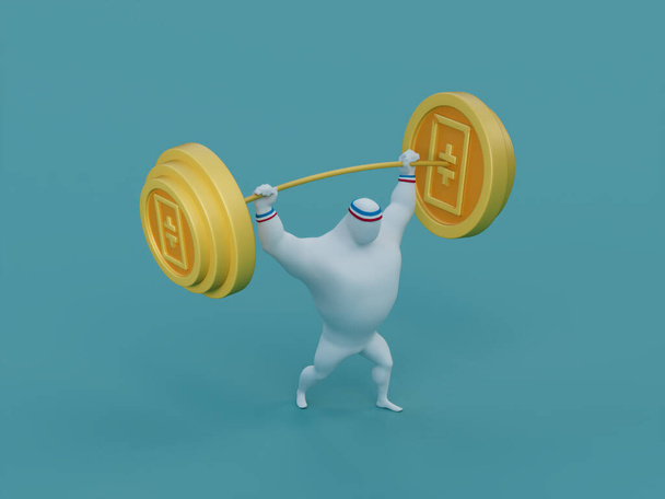 Theta Crypto Heavy Barbell Lift Muscular Person 3D Illustration - Φωτογραφία, εικόνα