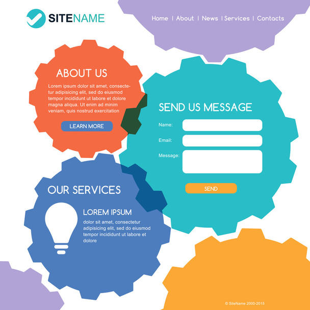 Corporate website template. Modern flat web design. Colorful abs - Vetor, Imagem