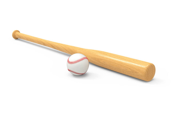 Baseball equipment isolated on white background. Close-up sports equipment. Baseball bat and ball. - Foto, Imagen