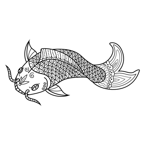 Disegnato a mano di pesce koi in stile zentangle - Vettoriali, immagini