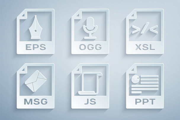 Set JS file document XSL MSG PPT OGG and EPS icon. Vector. - Vektori, kuva