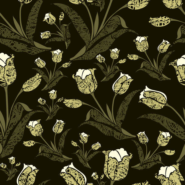 Seamless vintage floral pattern with tulips - Vector, Image