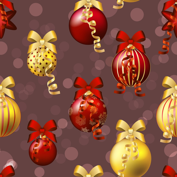New Year pattern with ball. Christmas wallpaper with bow  - Vektor, Bild
