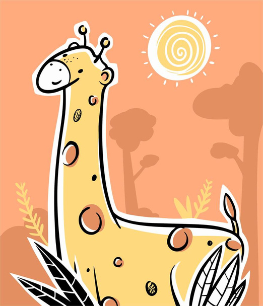hand-drawn children's illustration of a cute giraffe with background color - Διάνυσμα, εικόνα