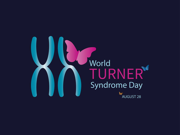 World day of Turner syndrome.partial X chromosome on blue background and butterfly symbol of the disease. - Vector, Image