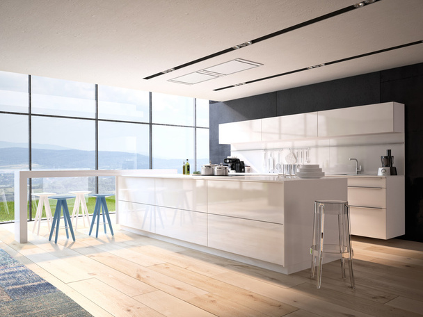 Luxurious kitchen with stainless steel appliances. 3d rendering - Foto, Bild