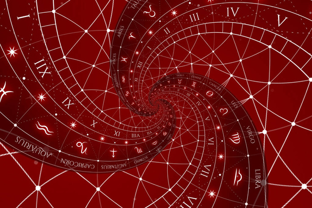 Dierenriem tekens Horoscoop achtergrond. Concept voor fantasie en mysterie - rood - Foto, afbeelding
