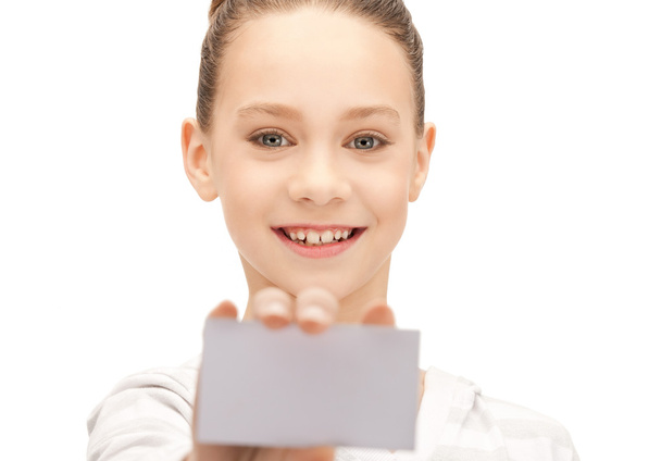 Teenage girl with business card - Foto, afbeelding