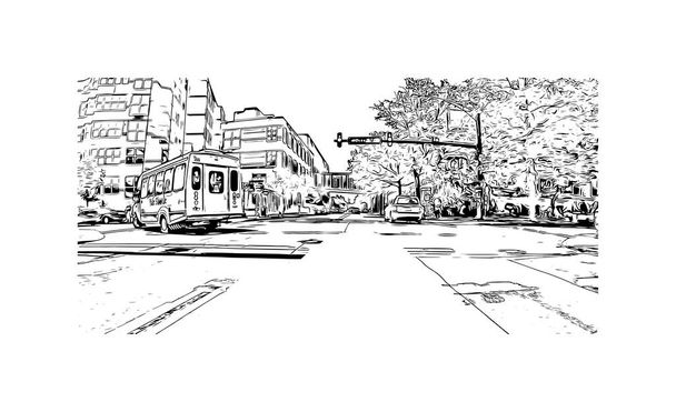 Print Building view with landmark of New Haven is the city in Connecticut. Hand drawn sketch illustration in vector. - Vektor, Bild