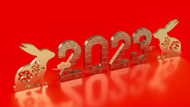 Chinesisches Neujahr 2023 Jahr des Hasen 3D-Darstellung - Foto, Bild