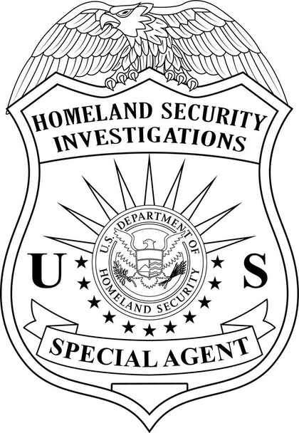 Agent specjalny Odznaka Departament Bezpieczeństwa Wewnętrznego Departament Bezpieczeństwa Wewnętrznego USA, Czarny biały zarys linii Art High Res Vector Eps File Coloring Page - Wektor, obraz