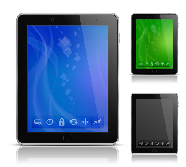 Tablet PC with abstract background and icons - Vector, Image