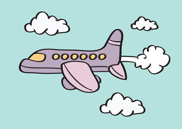 Airplane in Sky Cartoon Vector Illustration - Вектор,изображение