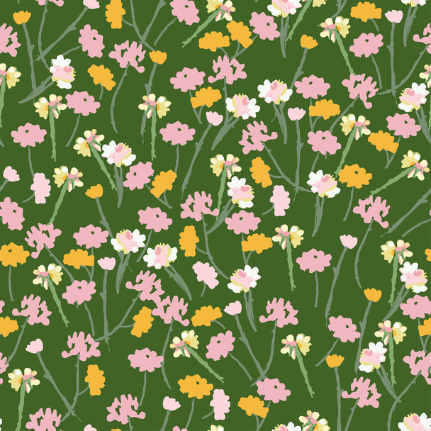 seamless plants pattern background with mixed wildflowers , greeting card or fabric - Vektori, kuva