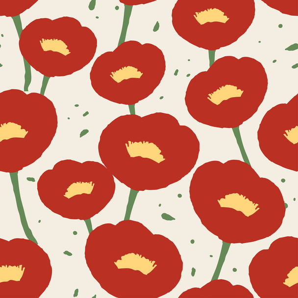seamless plants pattern background with red flowers , greeting card or fabric - Διάνυσμα, εικόνα