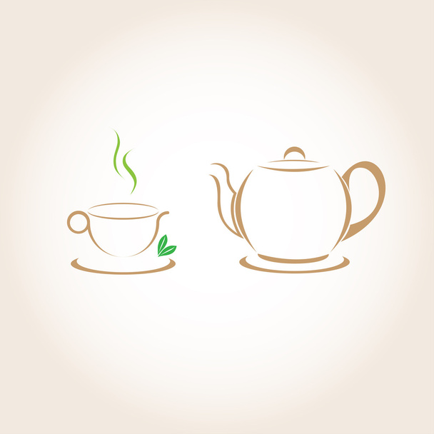 Xícara de chá e uma chaleira
 - Vetor, Imagem