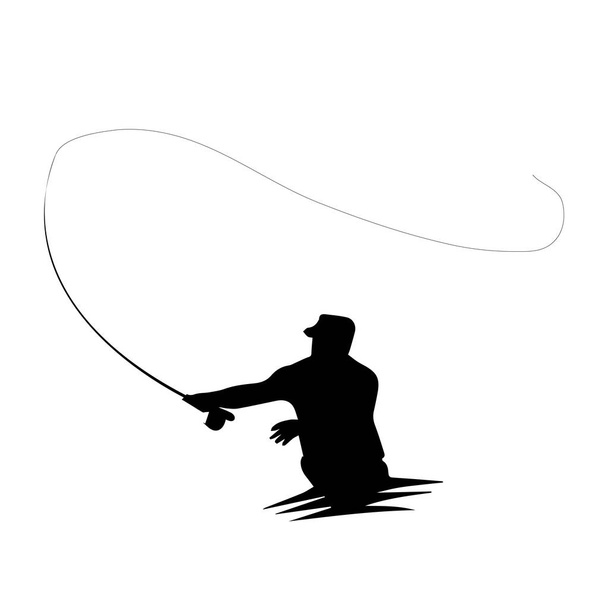 Mucha fisherman fishing.clip sztuki czarny połowów na białym tle - Wektor, obraz