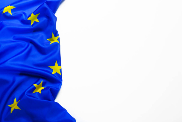 Flag of European Union on white background, top view. Space for text - Zdjęcie, obraz