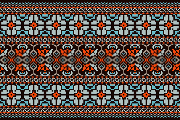 Beautiful seamless pattern of blue and orange floral on black background.Aztec style,abstract,vector,illustration.design for texture,fabric,clothing,wrapping,car,geometric ethnic oriental pattern. - Διάνυσμα, εικόνα