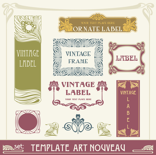 Set of vector labels in art nouveau - Διάνυσμα, εικόνα