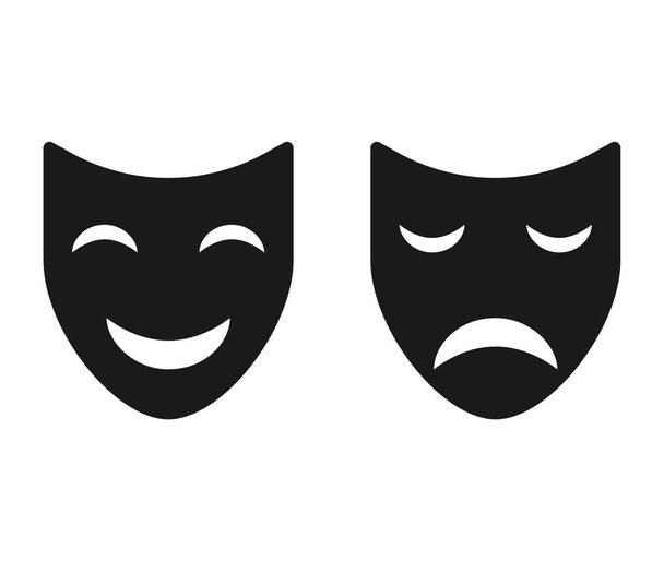 Set van Theater gezicht masker icoon, emotie acteur komedie en drama symbool, festival teken vector illustratie . - Vector, afbeelding