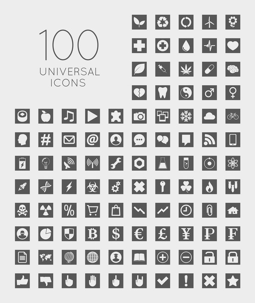 100 általános ikonok, business, tudomány, egészségügy, securit - Vektor, kép
