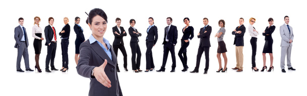 Businesswoman welcoming to her successful business team - Photo, Image