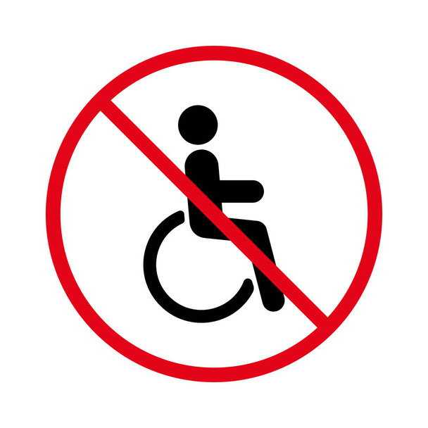 No Allowed Wheelchair Sign. Ban Handicap Parking Zone Black Silhouette Icon. Forbidden Handicapped Pictogram. Prohibited Disabled Person on Wheel Chair Red Stop Symbol. Isolated Vector Illustration. - Vektör, Görsel