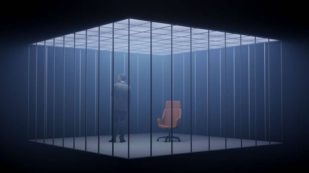 Businessman in prison office cage with chair concept. - Φωτογραφία, εικόνα