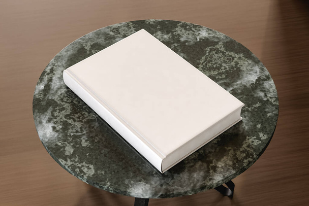 3D Illustration. Mock-up of a blank hardcover book on a table. Copy space for your design. - Valokuva, kuva