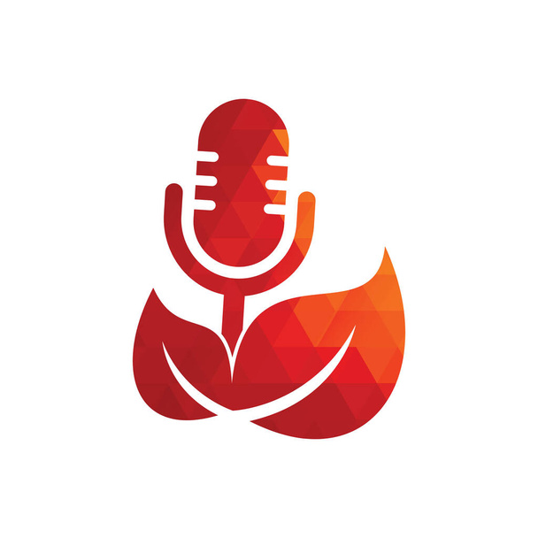 Podcast feuille nature écologie vecteur logo design. Podcast talk show logo avec micro et feuilles. - Vecteur, image