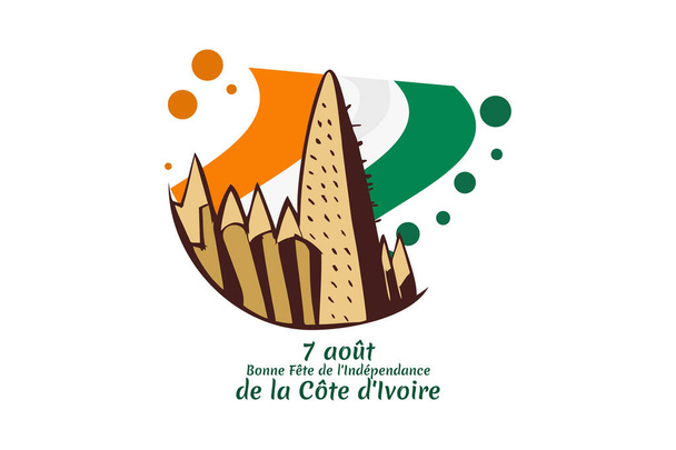 vertaling: 7 augustus, Onafhankelijkheidsdag van Ivoorkust. vectorillustratie. Geschikt voor wenskaart, poster en banner. - Vector, afbeelding