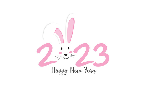 З Новим роком 2023 рік кролика милий рожевий дизайн номеру свята з героєм кролика на білому тлі
. - Вектор, зображення