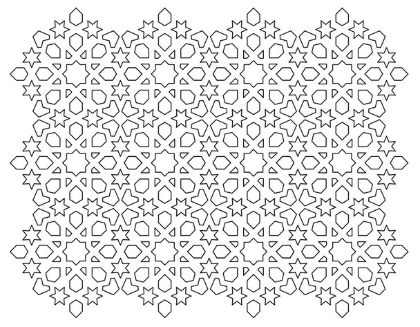2D CAD drawing of Islamic geometric pattern. Islamic patterns use elements of geometry that are repeated in their designs. The pattern is drawn in black and white.  - Photo, image