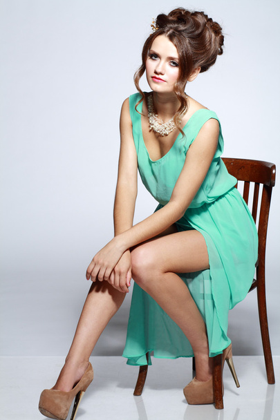 beautiful fashion model sitting - Фото, изображение