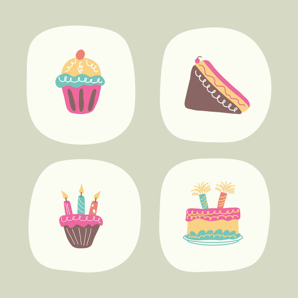 birthday cakes icons vector style - Vector, imagen