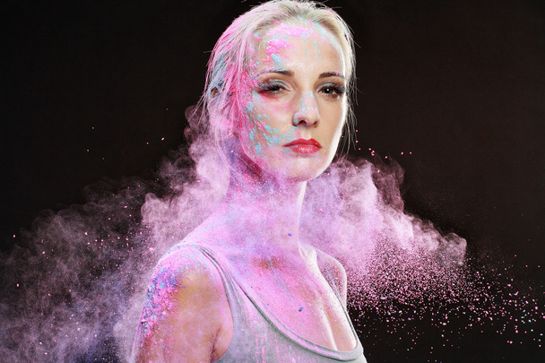 Girl with colored powder - Foto, imagen