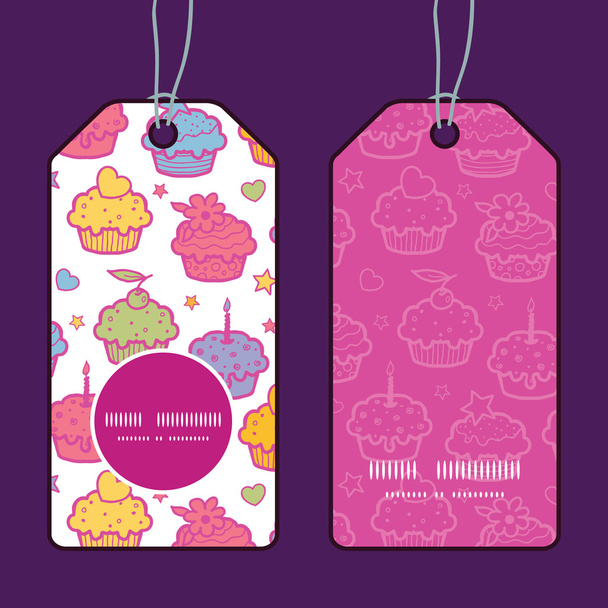 Vector colorful cupcake party vertical round frame pattern tags set - Вектор,изображение