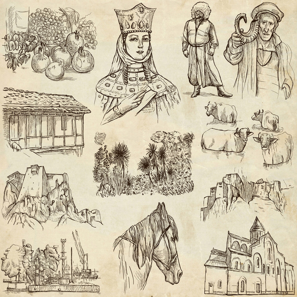 Georgia (travel collection) - full sized hand drawn illustration - Foto, Imagen