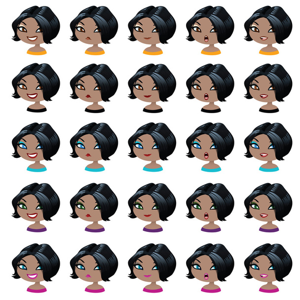 Fashion female indian avatars set of expressions - Вектор,изображение