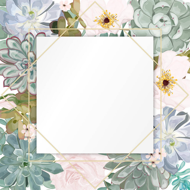 floral frame with flowers and leaves, vector illustration - Вектор, зображення