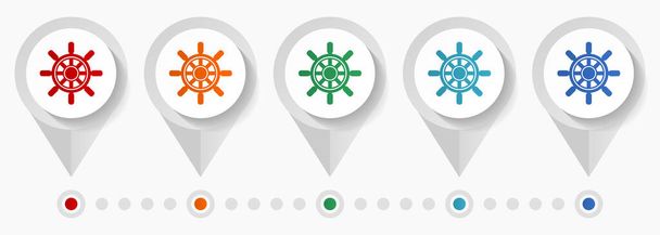 Ship wheel concept vector icons, infographic template easy to edit, set of colorful flat design pointers for webdesign and mobile applications - Vektör, Görsel